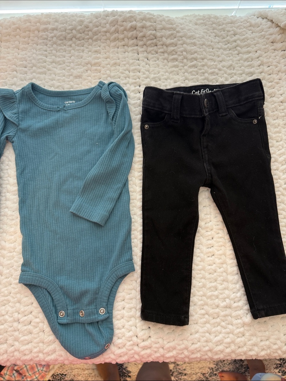 Carter's Teal Ribbed Bodysuit with Black Pants Matching Set